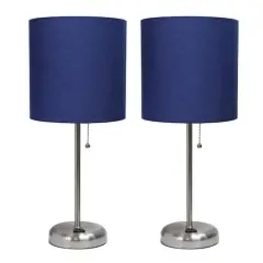 LimeLights 19.5" Brushed Steel Base Lamps with Charging Outlets, 2ct. Navy