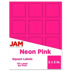 JAM Paper 2" x 2" Square Product & Container Labels, 120ct. Neon Pink