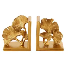 7.5" Gold Polystone Tree Ginkgo Decorative Bookends, 2ct.
