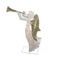 48" Silver & Gold Lighted Glittered Trumpeting Angel Outdoor Christmas D&eacute;cor