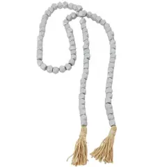 80" Bohemian Mango Wood Beads with Tassels Garland Silver