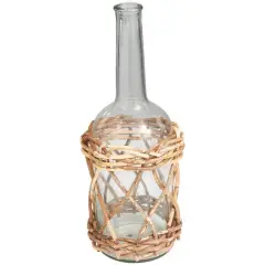 19" Clear Glass Handmade Vase with Brown Rattan Woven Lower Body