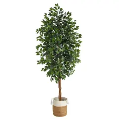 8ft. Ficus Artificial Tree with Handmade Natural Jute and Cotton Planter
