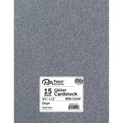 PA Paper&trade; Accents Glitter 8.5" x 11" Cardstock, 15 Sheets Onyx