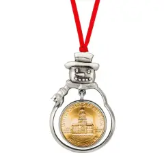 Gold Plated Bicentennial JFK Half Dollar Snowman Ornament
