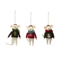 Hello Honey&reg; 3 Pack 4.75" Mouse in Hat & Sweater Wool Felt Ornaments