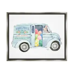 Stupell Industries Patterned Easter Eggs Truck Holiday Bunny Painting Floater Framed Art Gray