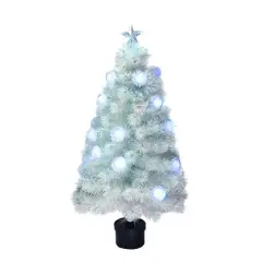4ft. Pre-Lit Medium White Iridescent Fiber Optic Artificial Christmas Tree with Blue LED Lights