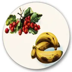 Designart - Banana and Red Berries - Farmhouse Metal Circle Wall Art
