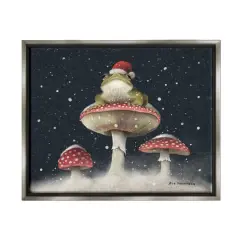 Stupell Industries Frog In Santa Hat Snowy Mushrooms Framed Floater Canvas Wall Art Gray