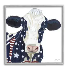 Stupell Industries Country Americana Cow Flag Pattern Framed Giclee Art Gray