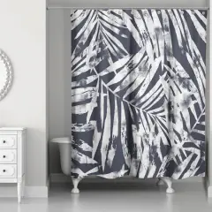 Tropical Leaves Shower Curtain Navy