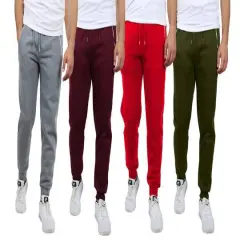 Galaxy by Harvic Fleece-Lined Men's Jogger Sweatpants with Zipper Pockets 4 Pack Heather Grey/Burgundy/Olive/Red