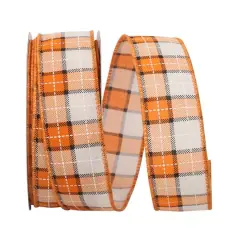 Reliant 1.5" x 20yd. Wired Orange & White Plaid Ribbon
