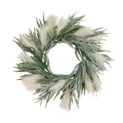 24in. Artificial Balsam Fir Pine and Pampas Wreath with 50 Color Changing LED Lights