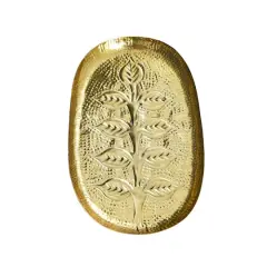 Hello Honey&reg; 13" Antique Gold Finish Decorative Embossed Metal Tray