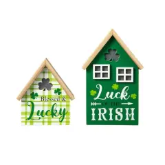 Glitzhome&reg; Lighted St. Patrick's Wooden House Table D&eacute;cor Set