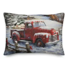 Farmhouse Red Christmas Truck 20" x 14" Spun Poly Pillow
