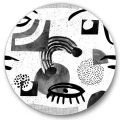Designart - Collage of Eyes & Doodles In Contemporary Style II - Modern Metal Circle Wall Art