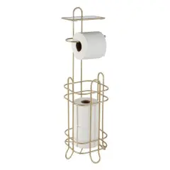 Elle D&eacute;cor Limoges Collection Satin Gold Toilet Paper Reserve & Dispenser with Phone Shelf