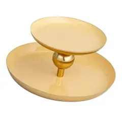 Hello Honey&reg; 10" Yellow & Gold Soleil Enameled Metal 2-Tier Tray