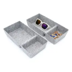Welaxy Felt 2 Piece Divided Drawer Organizer Trays Gray