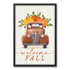 Welcome Pumpkin Truck Canvas Wall Art with Black Frame