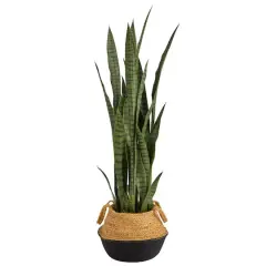 46" Sansevieria Artificial Plant in Boho Chic Handmade Cotton & Jute White Woven Planter