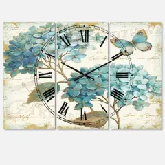 Designart 'Butterfly Blue Garden I Traditional Multipanel Wall Clock