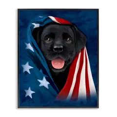 Stupell Industries Labrador & American Flag Framed Giclee Art Black