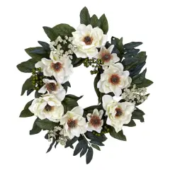 22" White Magnolia Wreath