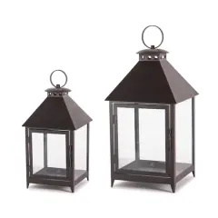 Black Metal & Glass Lantern Set, 11.75" & 16"