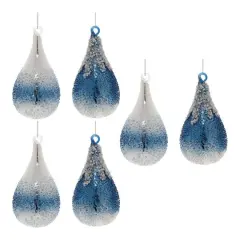 6" Navy Beaded Glass Teardrop Ornaments Set