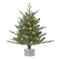 2ft. Pre-Lit Artificial Christmas Tree in Stump Planter, Warm White LED Lights