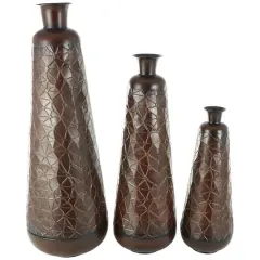 Dark Brown Hammered Texture Metal Vase Set