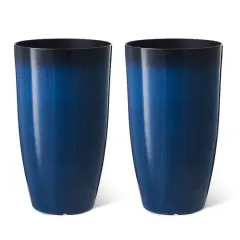 Glitzhome&reg; 23.5" Gradient Cobalt Blue Faux Ceramic Tall Plastic Planters, 2ct.