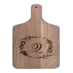 Floral Wreath Monogram Walnut Paddle Cutting Board Q