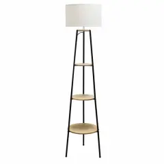 Simple Designs 62.5" Tripod 3 Tier Floor Lamp Light Wood