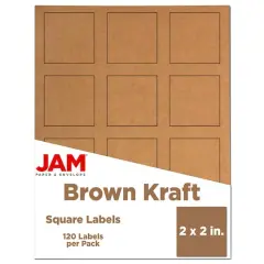 JAM Paper 2" x 2" Square Product & Container Labels, 120ct. Brown Kraft