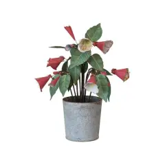 Hello Honey&reg; 14" Pink & Green Metal Flower Pot Decor with Faux Flowers