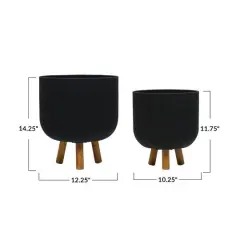 Hello Honey&reg; Black Modern Metal Planters with Wood Legs Set