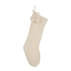 Glitzhome&reg; 24" White Knited Christmas Stocking