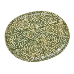 Hello Honey&reg; 16.25" Green Wax Relief Botanicals Stoneware Platter