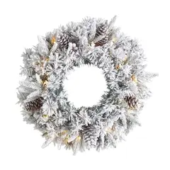 20" White LED Lights Flocked Artificial Christmas Wreath