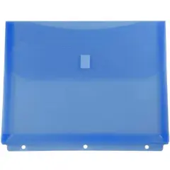 JAM Paper 9.5" x 11.5" Hook & Loop Closure 3-Hole Punch Plastic Envelopes, 12ct. Blue