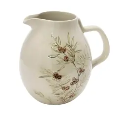 Hello Honey&reg; 3qt. Cream & Green Olive Branch Design Debossed Stoneware Pitcher
