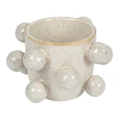 Hello Honey&reg; 4.25" Speckled Cream Round Stoneware Planter with Orbs