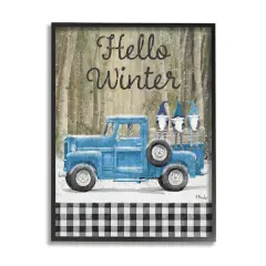 Stupell Industries Hello Winter Plaid Gnomes Framed Giclee Art Black