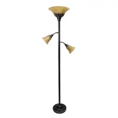 Lalia Home Torchiere Floor Lamp with 2 Reading Lights Restoration Bronze/Amber Shades