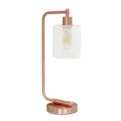 Lalia Home Modern Iron Desk Lamp with Glass Shade Rose Gold